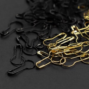 500 Stück Gold-Schwarz-Glühbirnen-Pin, zum Hängen, Clips, zum Anhängen, schwarze Pins, birnenförmige Pins, Kleidungs-Pin, Strick-Marker, Häkel-Marker, Etikett-Pins
