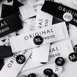 500 Custom Woven Labels, Clothing labels with Size Button, Sewing Labels for Clothing, Custom Labels, Custom Clothing Woven Labels