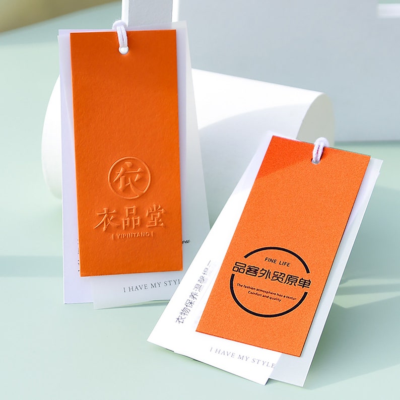 500 Custom Price Tags Orange Hang Tags Embossed Paper Hang Etsy