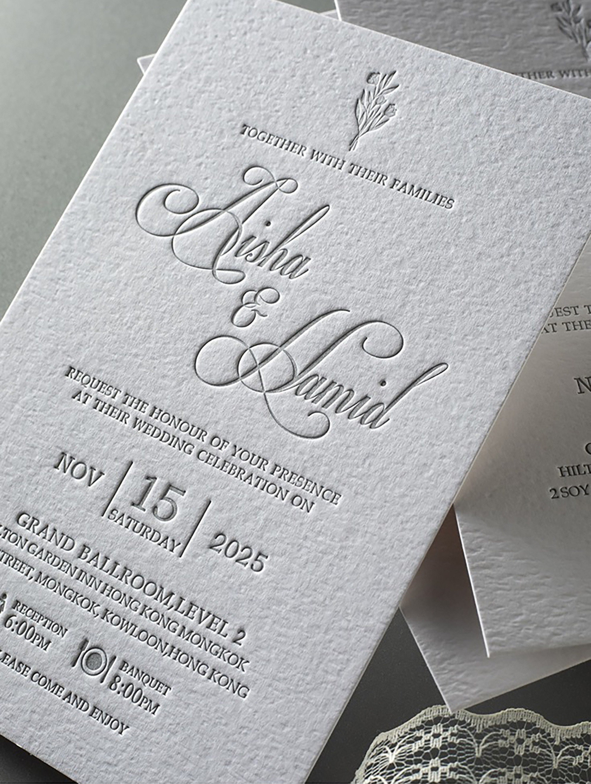 30 Pcs Custom Wedding Invitation Cards Embossed Thick Wedding Card ...