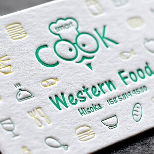 200/500 Custom Business Cards, White Embossed Business Card, Letterpressed and Printed Business Cards,Business Cards Custom,Gold foiled Card