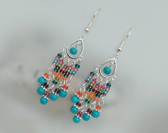 Multicolour Chandelier Earrings - Colourful Indian Handmade Earrings - Made in Cornwall - Cornish Jewellery