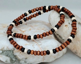 Wood Bead Surf Necklace - Mens Bead Surf Necklace - Wood Tribal Necklace - Man Beads - Made in Cornwall - Cornish Jewellery