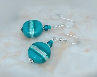 Sea Turquoise Glass Earrings - Turquoise Ocean Earrings - Turquoise Ocean Sea Jewellery - Made in Cornwall - Cornish Jewellery