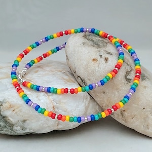 Rainbow Necklace - Rainbow Seed Bead Necklace - Rainbow Choker - Rainbow Jewellery - Made in Cornwall - Cornish Jewellery