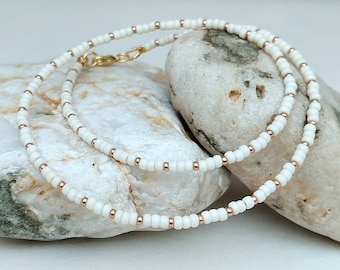 Ivory Seed Bead Necklace - Handmade Ivory Bead Jewellery - Ivory Surf Necklace - Beach Jewellery - Hand made in Cornwall - Cornish Jewellery