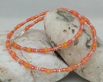 Orange Seed Bead Necklace - Tangerine Orange Seed Bead Choker Jewellery - Orange Surf Necklace - Made in Cornwall - Cornish Jewellery