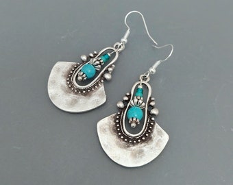 Turquoise Bohemian Tribal Earrings - Boho Festival Earrings - Turquoise Ethnic Earrings Jewellery - Made in Cornwall - Cornish Jewellery