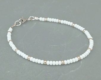 White Seed Bead Bracelet - White Beach Bracelet - White Surf Bracelet - White Bridal Bracelet - Made in Cornwall - Cornish Jewellery