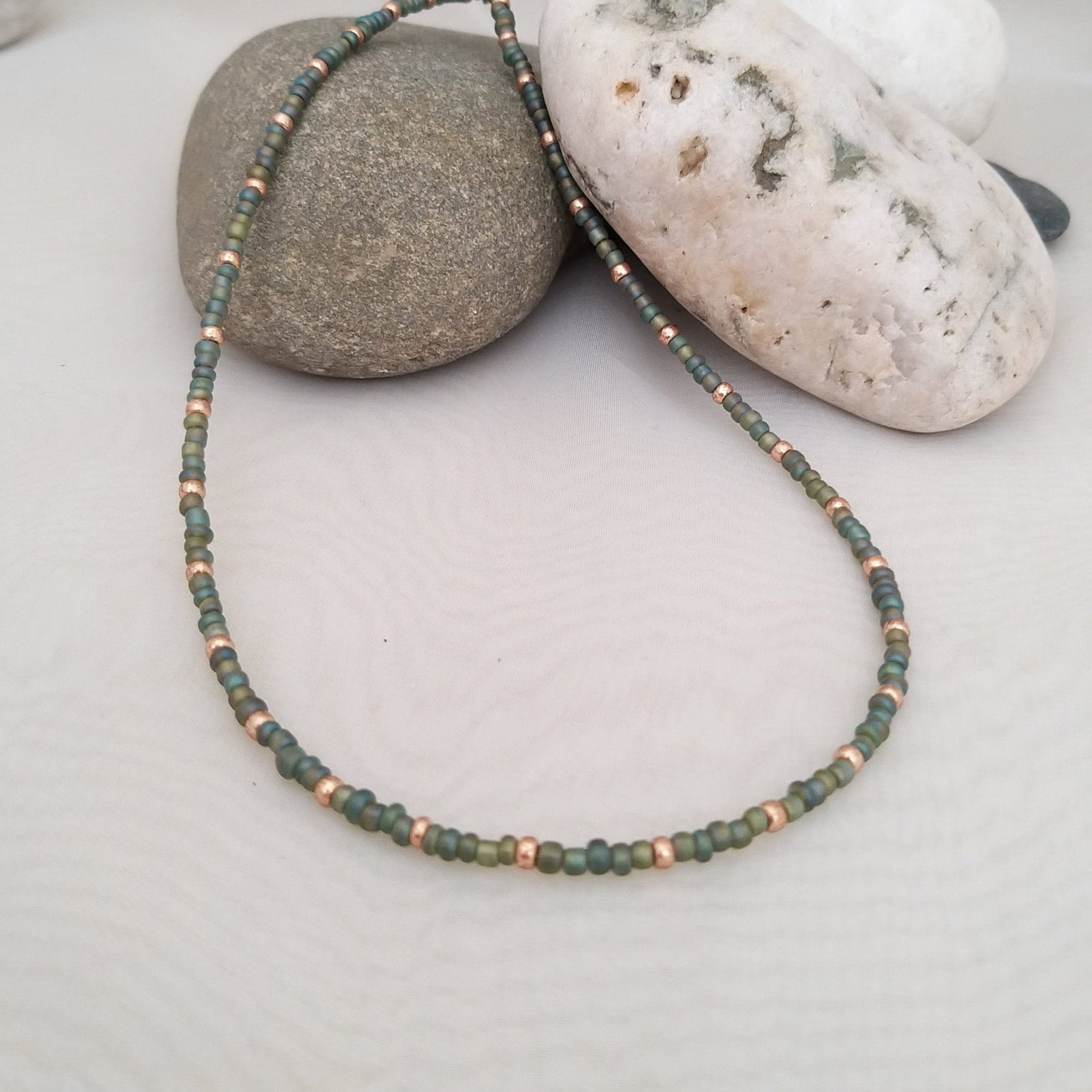 Green Seed Bead Necklace Handmade Green Bead Jewellery | Etsy