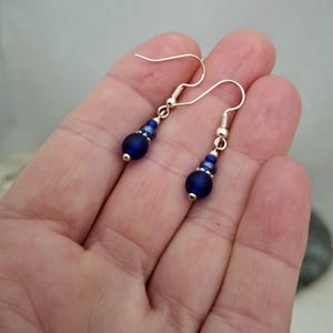 Dainty Dark Blue Earrings - Midnight Blue Glass Earrings - Blue glass Jewellery - Made in Cornwall - Cornish Jewellery image 8