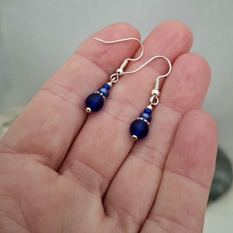 Dainty Dark Blue Earrings - Midnight Blue Glass Earrings - Blue glass Jewellery - Made in Cornwall - Cornish Jewellery image 8