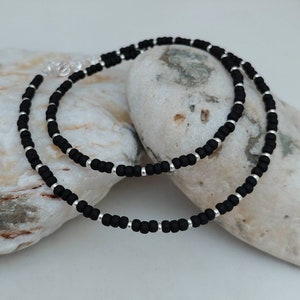 Black Seed Bead Necklace - Handmade Black Bead Jewellery - Black Surf Necklace - Beach Jewellery - Made in Cornwall - Cornish Jewellery