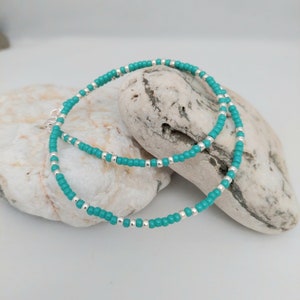Turquoise Seed Bead Necklace - Handmade Turquoise Gold Silver Seed Bead Necklace Jewellery - Made in Cornwall - Cornish Jewellery image 9