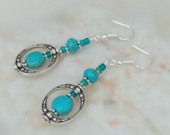 Turquoise Boho Bead Earrings - Turquoise Beaded Earrings - Handmade Turquoise Earrings - Made in Cornwall - Cornish Jewellery