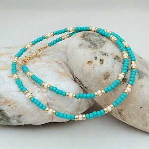 Turquoise Seed Bead Necklace - Handmade Turquoise Seed Bead Jewellery - Turquoise Holiday Necklace - Made in Cornwall - Cornish Jewellery