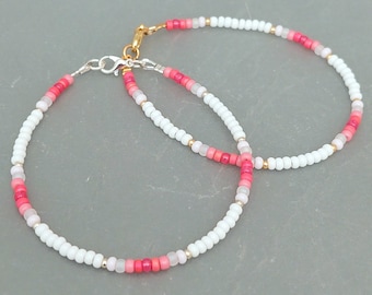 Pink Seed Bead Bracelet in Silver or Gold - Handmade Cornish Jewellery - Made in Cornwall