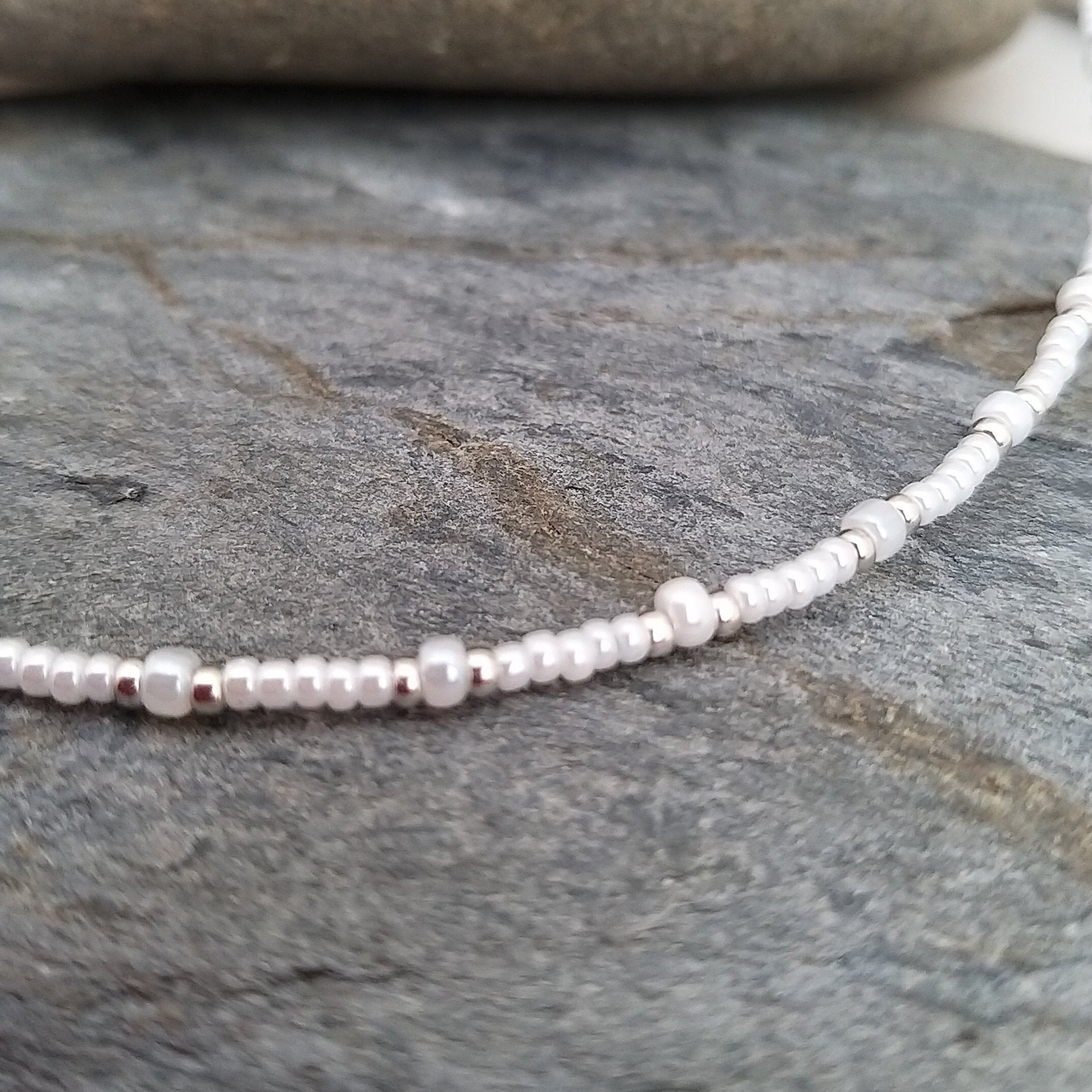 White Seed Bead Necklace Handmade White Bead Jewellery Etsy