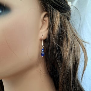 Dainty Dark Blue Earrings - Midnight Blue Glass Earrings - Blue glass Jewellery - Made in Cornwall - Cornish Jewellery image 2