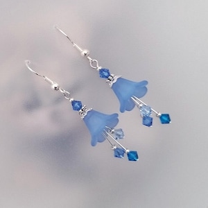 Blue Flower Earrings - Dainty Bluebell Flower Earrings Jewellery - Gift for Her - Made in Cornwall - Cornish Jewellery