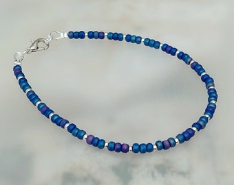 Blue Seed Bead Bracelet - Handmade Blue Seed Bead Jewellery - Cobalt Blue Surf Bracelet - Made in Cornwall - Cornish Jewellery