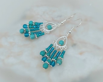 Dainty Turquoise Chandelier Earrings - Handmade Turquoise Earrings - Turquoise Jewellery - Made in Cornwall - Cornish Jewellery