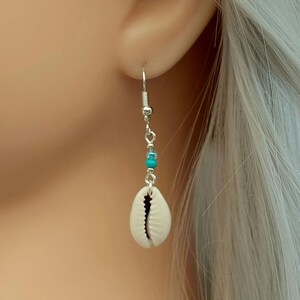 Cowrie Sea Shell Earrings - Turquoise Blue Sea Shell Earrings - Blue Cowrie Shell Jewellery - Made in Cornwall - Cornish Jewellery image 8