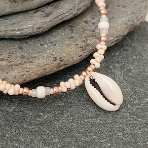 Cowrie Shell Beach Necklace - Ivory Shell Bead Necklace Jewellery - Gold Silver Sea Shell Necklace - Made in Cornwall - Cornish Jewellery