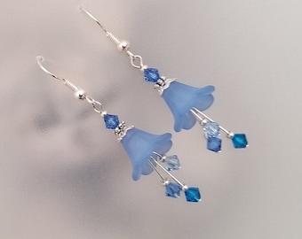 Blue Flower Earrings - Dainty Bluebell Flower Earrings Jewellery - Gift for Her - Made in Cornwall - Cornish Jewellery