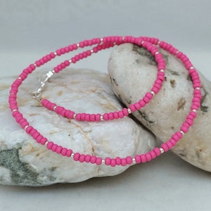 Hot Pink Necklace - Handmade Hot Pink Seed Bead Necklace Jewellery - Hot Pink Choker Necklace - Made in Cornwall - Cornish Jewellery