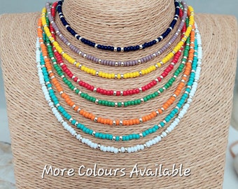 Seed Bead Necklace - Red Orange Yellow Green Turquoise Blue Mauve White Black Silver Bead Necklace - Made in Cornwall - Cornish Jewellery