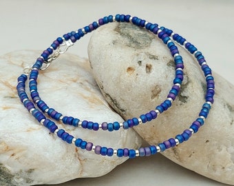 Blue Seed Bead Necklace - Handmade Cobalt Blue Bead Jewellery - Blue Surf Necklace - Beach Jewellery - Made in Cornwall - Cornish Jewellery