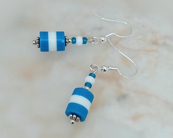 Cornishware Blue White Earrings - Cornish Blue Earrings Jewellery - Blue White Bead Earrings - Made in Cornwall - Cornish Jewellery