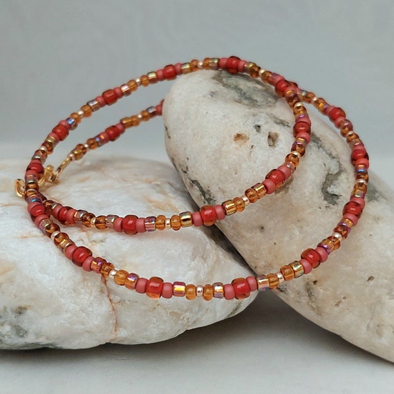 Orange Seed Bead Necklace Handmade Burnt Orange Brown Bead