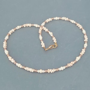 Ivory Gold Seed Bead Necklace - Handmade Cream Bead Jewellery - Beige Surf Necklace - Hand made in Cornwall - Cornish Jewellery