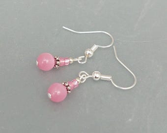 Dainty Candy Pink Earrings - Light Pink Cate Eye Glass Earrings - Pink Bead Earrings Jewellery - Made in Cornwall - Cornish Jewellery