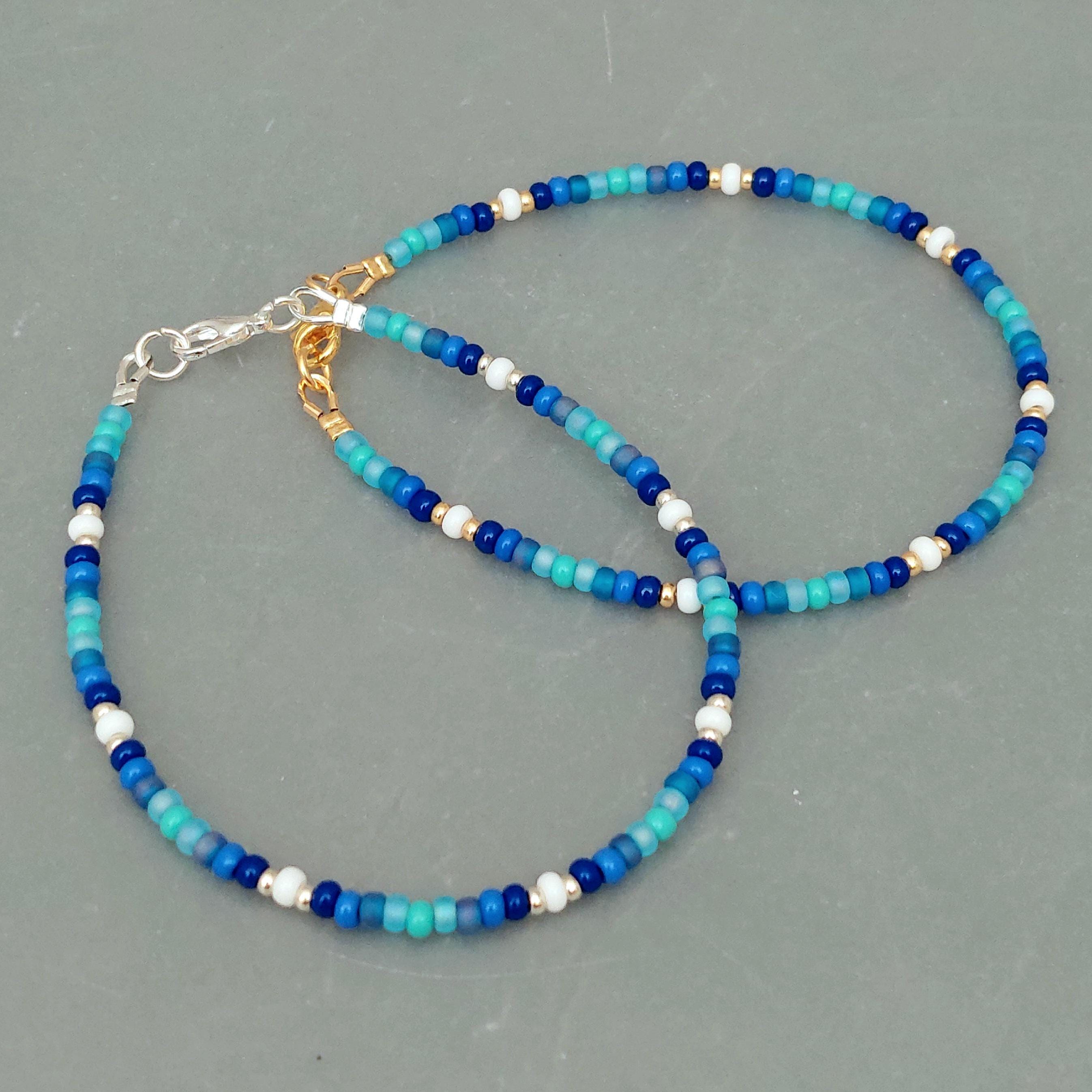 Ocean Blue Seed Bead Bracelet - Sea Blue Glass Seed Bead Jewellery