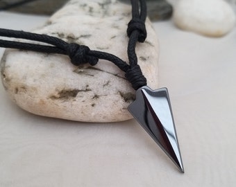 Hematite Arrow Pendant - Haematite Arrow Necklace - Black adjustable Arrowhead Pendant - Made in Cornwall - Cornish Jewellery