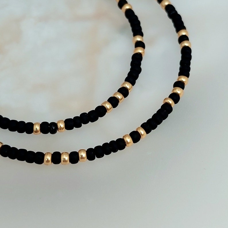 Black Seed Bead Necklace Handmade Matte Black Gold / Silver Seed Bead Necklace Jewellery Made in Cornwall Cornish Jewellery image 5