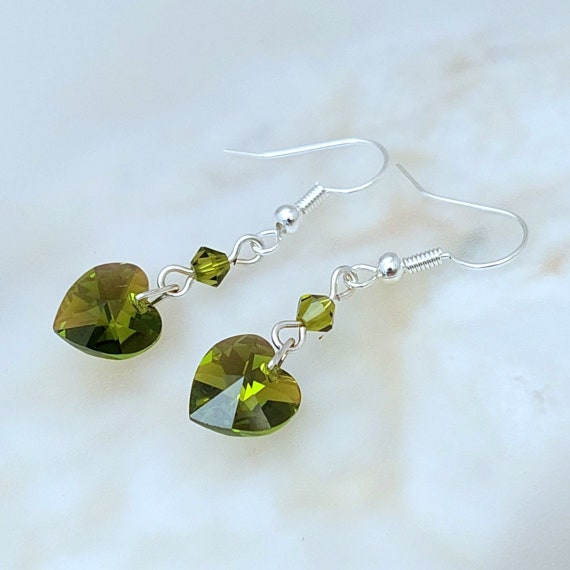 Blue and Green Crystal Heart Earrings Blue and Green Crystal Heart Earrings