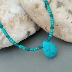 Turquoise Teardrop Pendant Necklace - Turquoise Teardrop Jewellery - Turquoise Howlite Jewellery - Handmade in Cornwall - Cornish Jewellery