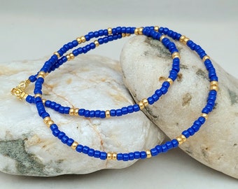 Blue Seed Bead Necklace - Handmade Cobalt Blue Seed Bead Necklace Jewellery - Blue Bead Necklace - Made in Cornwall - Cornish Jewellery