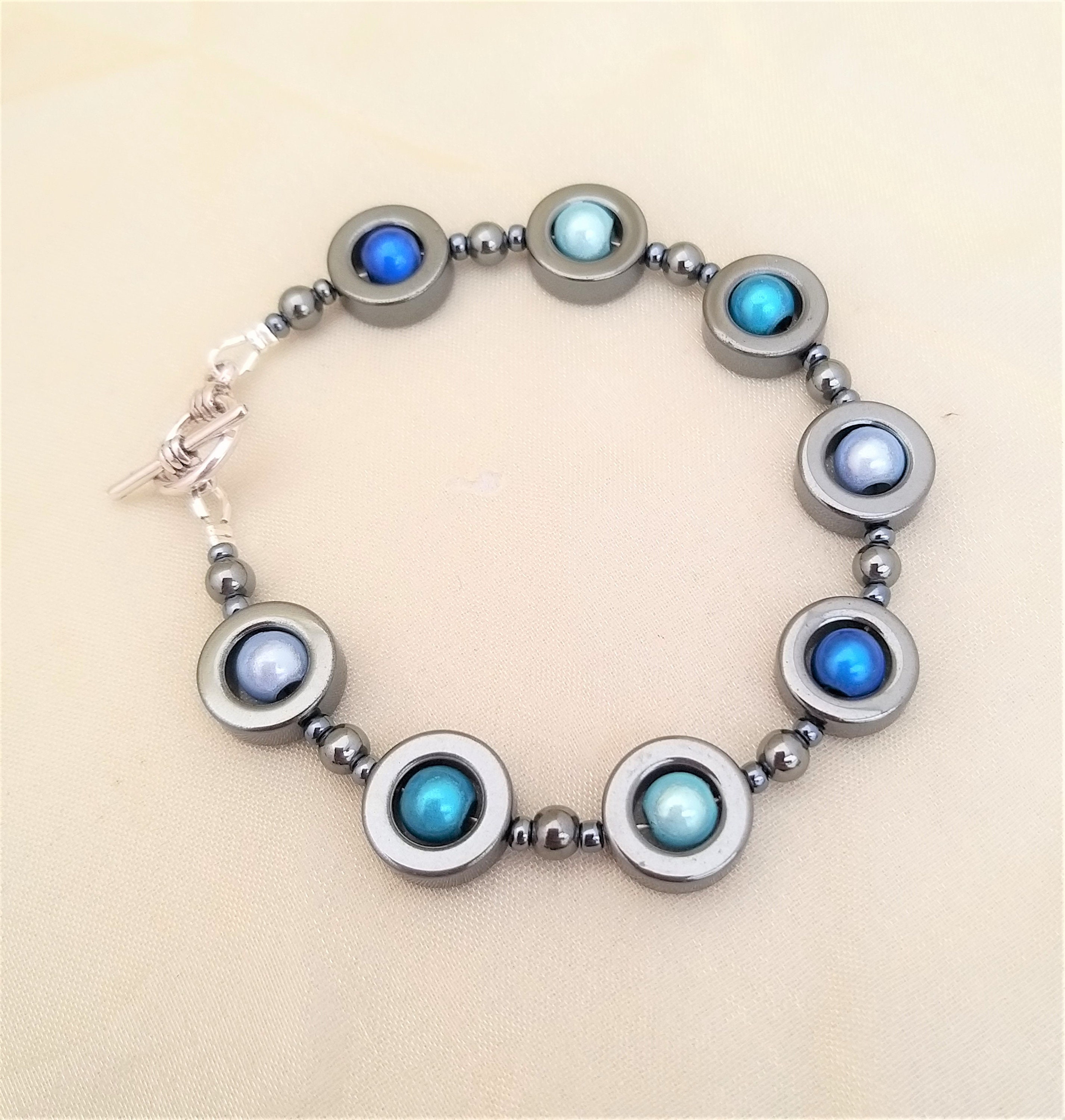 Hematite Sea Blue Bracelet Ocean Illusion Bead Bracelet - Etsy UK