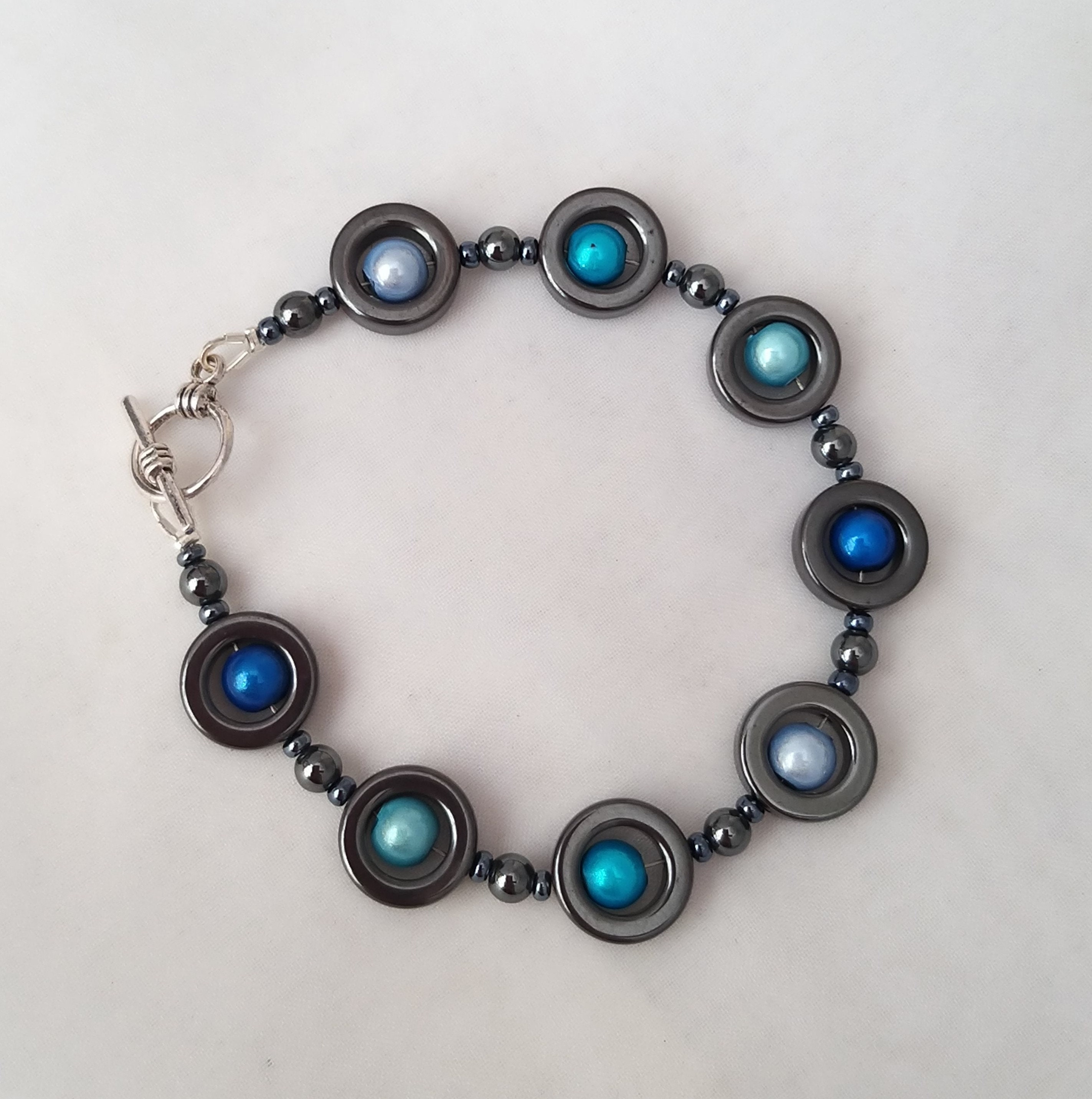 Hematite Sea Blue Bracelet Ocean Illusion Bead Bracelet - Etsy UK