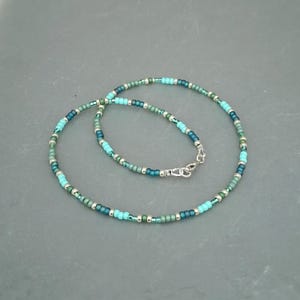 Sea Green Seed Bead Beach Necklace in Silver or Gold - Handmade Cornish Jewellery