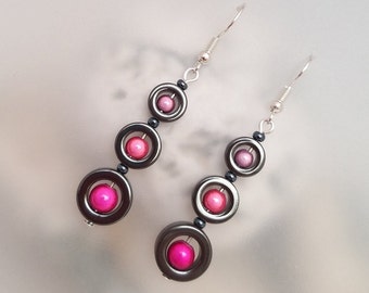 Pink Hematite Earrings - Pink Earrings - Hematite Earrings Jewellery - Made in Cornwall - Cornish Jewellery