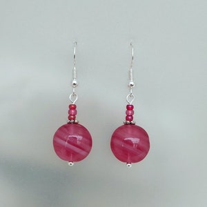 Handmade Dangly Black & Pink Bead Earrings With 925 Solid Silver Hooks