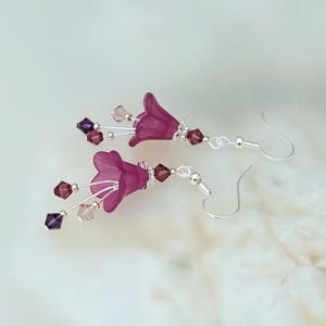 Purple Flower Earrings - Dainty Magenta Purple Flower Earrings Jewellery - Pretty Plum Earrings - Made in Cornwall - Cornish Jewellery