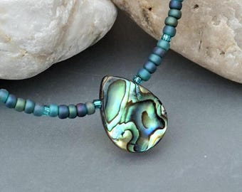 Paua Abalone Shell Teardrop Beaded Necklace - Handmade Cornish Jewellery