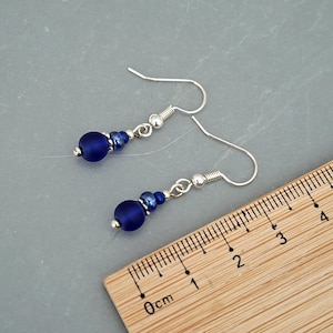Dainty Dark Blue Earrings - Midnight Blue Glass Earrings - Blue glass Jewellery - Made in Cornwall - Cornish Jewellery image 6
